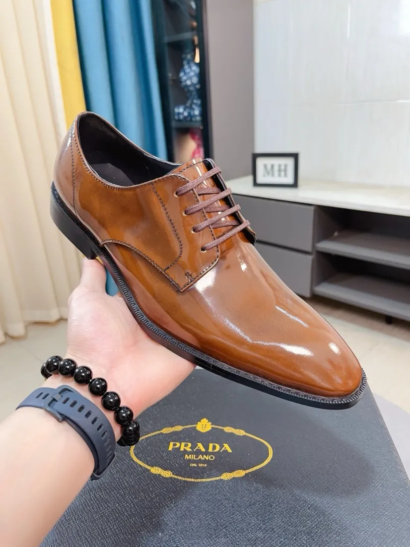 Men's shoes 💰560🌹🌹[Prada leather shoes] Top purchasing agency Original imported Italian custom-made cowhide leather surface, ➕Fully imported water-dyed breathable cowhide lining, original factory special molded sole, super comfortable, size: 38-44